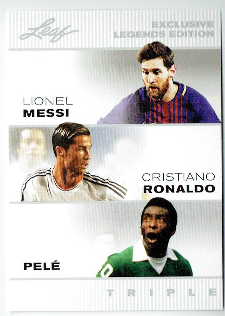 leaf 1) Mint The Triple Lionel Messi Pele Ronaldo 2022 Legends Card #LM-CR-P - Image 1